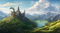 mountain landscape with castle. fairy tale castle. AI Generative Royalty Free Stock Photo