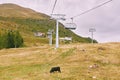 Mountain landscape with chairlift , image taken in Bellwald, Switzerland Royalty Free Stock Photo
