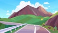 Mountain landscape with clouds and road, vector horizontal illustration