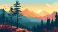 Mountain landscape with coniferous forest and sunset. illustration Generative AI Royalty Free Stock Photo
