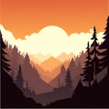 Mountain landscape with coniferous forest and sunset. Vector illustration Generative AI Royalty Free Stock Photo