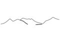 Mountain landscape continuous one line vector drawing. Beautiful view with mountains and fresh air. Nature, rock panoramic sketch Royalty Free Stock Photo