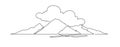 Mountain landscape continuous one line vector drawing. Mount Fuji hand drawn silhouette. Nature, rock panoramic sketch Royalty Free Stock Photo