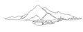 Mountain landscape continuous one line vector drawing. Mount hand drawn silhouette. Nature, rock panoramic sketch Royalty Free Stock Photo