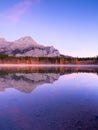 Wedge Pond, Banff National Park, Alberta, Canada. Mountain landscape at dawn. Foggy morning. Royalty Free Stock Photo