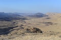 Mountain landscape, desert. Makhtesh Ramon Crater in Negev desert, Israel. Stony desert panoramic view. Unique relief Royalty Free Stock Photo