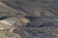 Mountain landscape, desert. Makhtesh Ramon Crater in Negev desert, Israel. Stony desert panoramic view. Unique relief Royalty Free Stock Photo