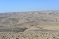 Mountain landscape, desert. Makhtesh Ramon Crater in Negev desert, Israel. Stony desert panoramic view. Unique relief Royalty Free Stock Photo