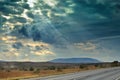 Mountain landscape. in the distance on the background of gloomy sky. Horizontal