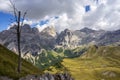 The mountain landscape of the Dolomites with a view of the Marmolada massif