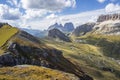 Mountain landscape in the Dolomites. View of Passo Pordoi