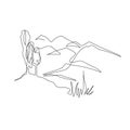 Mountain landscape, drawn in one line. Continuous line. Travels. Minimalistic graphics. Royalty Free Stock Photo