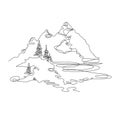 Mountain landscape, drawn in one line. Continuous line. Travels.