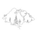 Mountain landscape, drawn in one line. Continuous line. Travels. Royalty Free Stock Photo