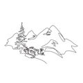 Mountain landscape, drawn in one line. Continuous line. Travels.