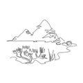 Mountain landscape, drawn in one line. Continuous line. Travels. Royalty Free Stock Photo