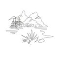 Mountain landscape, drawn in one line. Continuous line. Travels. Royalty Free Stock Photo