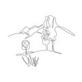 Mountain landscape, drawn in one line. Continuous line. Travels. Minimalistic graphics. Royalty Free Stock Photo