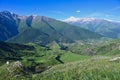 Mountain landscape of the Dzheyrakh valley with a view of Mount Kazbek