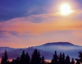 Mountain landscape in the early morning.