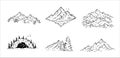 Mountain landscape. Fantasy Sketch peak, engraving nature rock illustration. Set of natural cartoon cliff