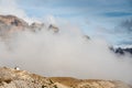 Mountain landscape with fog in autumn. Tre Cime dolomiti Italy