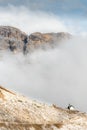 Mountain landscape with fog in autumn. Tre Cime dolomiti Italy