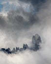 Mountain landscape with fog in autumn. Tre Cime dolomiti Italy