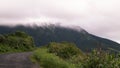 Mountain landscape at foggy day. Azorean islands