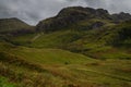 Mountain landscape in Glen Coe with dark clouds hanging over the peaks, Highland, Scotland Royalty Free Stock Photo