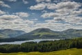Mountain landscape in the Glencoe area in Scotland, Springtime view mountains with grassland and countryside road in the valley of Royalty Free Stock Photo