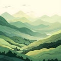 Landscape with green mountains. Mountainous terrain. Abstract nature background illustration Royalty Free Stock Photo