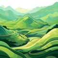 Landscape with green mountains. Mountainous terrain. Abstract nature background illustration Royalty Free Stock Photo