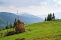 Mountain landscape with haystacks. Royalty Free Stock Photo