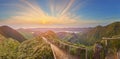 Mountain landscape with hiking trail and view of beautiful lakes, Ponta Delgada, Sao Miguel Island, Azores, Portugal Royalty Free Stock Photo