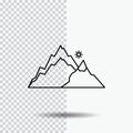 mountain, landscape, hill, nature, tree Line Icon on Transparent Background. Black Icon Vector Illustration