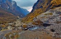 Mountain Landscape in Himalaya, Annapurna Base Camp track, Nepal. Track and stream.