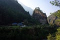 Mountain landscape. Khumbu valley view from trail to Everest base camp Royalty Free Stock Photo