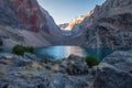 Mountain landscape with lake in the early morning. Tajikistan Fann mountains. View on Greater Allo lake in Asia. Amazing nature