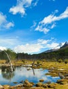 Mountain landscape with a lake in front and reflection in the water Royalty Free Stock Photo