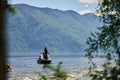 Mountain landscape, lake and mountain range, large panorama, Altai.