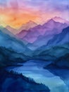 mountain landscape lake mountains background sunset light sapphire below bifrost purple blue color palette cascadia Royalty Free Stock Photo