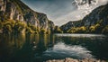 Mountain landscape, lake and mountain range and reflection of mountain