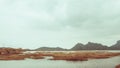 Mountain landscape, lake and mountain range, large panorama at sunset beautiful scenatic ,Prachubkeereekhan Khao Samroi yod