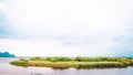 Mountain landscape, lake and mountain range, large panorama at sunset beautiful scenatic ,Prachubkeereekhan Khao Samroi yod