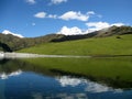 Mountain landscape , lake and Trishul mountain range , large panoroma , Roopkund