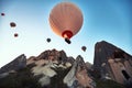 Mountain landscape with large balloons in a short summer season