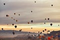 Mountain landscape with large balloons in a short summer season