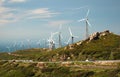 Mountain landscape with modern windmills Royalty Free Stock Photo