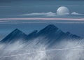 Mountain landscape and moon illustration